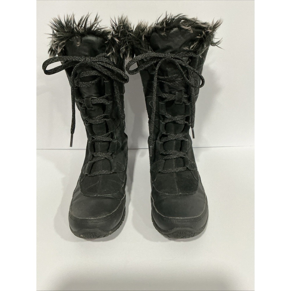 The North Face Nuptse Purna women's size 7 black puffer faux fur topped boots - Picture 2 of 9
